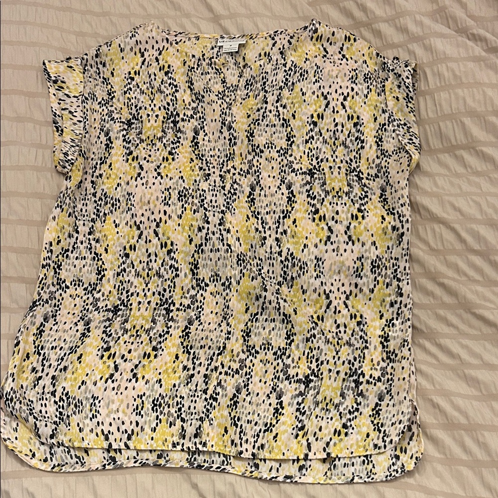 Liz Claiborne Blouse Medium M Patterned Yellow , Black and Cream Women's Top